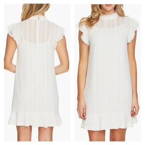 CeCe Dainty Embroidery Ruffle Sleeve Mini Dress with Flounce Hem